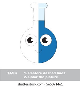 Vial. Dot to dot educational game for kids. Half tracing worksheet to be colored.