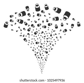 Vial exploding fountain. Vector illustration style is flat iconic symbols. Object fountain organized from random pictographs as vial fireworks.