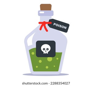 vial with green poison. poison a person. flat vector illustration.