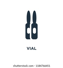 Vial icon. Black filled vector illustration. Vial symbol on white background. Can be used in web and mobile.