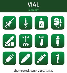 vial icon set. Vector  illustrations related with Syringe, Syringe and Eyedropper