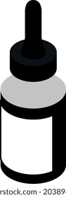 A vial with liquid and a label for the inscription. Bottle with drops. Vector template.