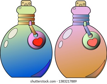 A vial of love potion. Label with heart and cork.