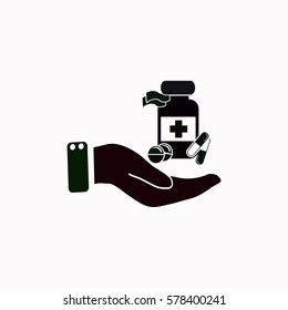 Vial of medicine in hand  icon Vector design.