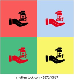 Vial of medicine in hand vector  icon.