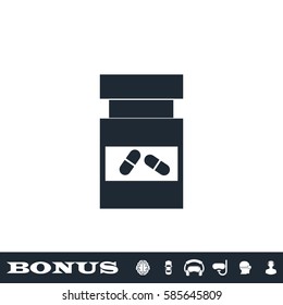 Vial of medicine icon flat. Black pictogram on white background. Vector illustration symbol and bonus button