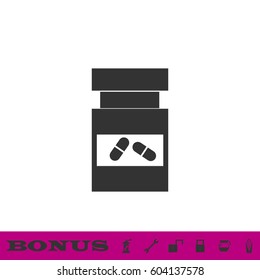 Vial of medicine icon flat. Black pictogram on white background. Vector illustration symbol and bonus button