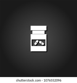 Vial of medicine icon flat. Simple White pictogram on black background with shadow. Vector illustration symbol