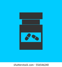 Vial of medicine icon flat. Simple vector black pictogram on blue background