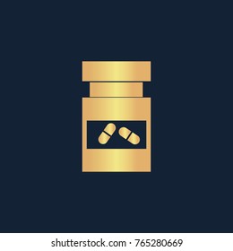 Vial of medicine icon flat. Simple gold pictogram on dark background. Vector illustration symbol