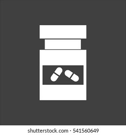 Vial of medicine icon flat. Vector white illustration isolated on black background. Flat symbol