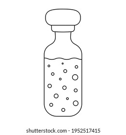 A vial of medicine. Sketch. A glass container with a coronavirus vaccine is closed with a stopper. Vector illustration. A tube of liquid medicine to provide the body with immunity. Coloring book.