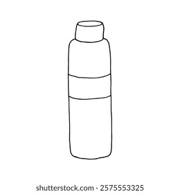 Vial of nail degreaser vector illustration isolated. Close bottle with screw cap. Black and white Doodle illustration of manicure cosmetic product.