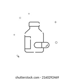 Vial con píldoras simple icono de línea vectorial. Símbolo, pictograma, signo aislado en fondo blanco. Trazo editable. Ajustar el peso de la línea.