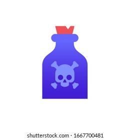 Vial of poison. Sign of skull on bottle. Concept of potion, danger, death