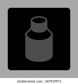 Vial vector icon. Style is flat rounded square button, gray and black colors, silver background.