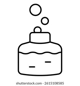 Vial with a witch love potion thin line icon, halloween concept. Vector graphics. Perfume jar sign on white background, linear style mobile or design