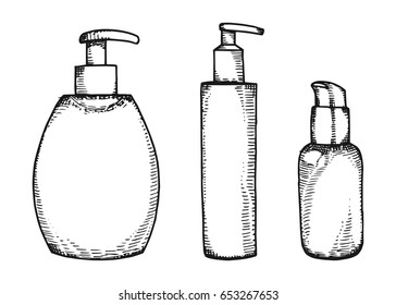 Vials for cosmetics. Vector vintage sketch