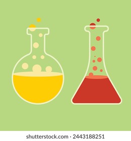Vials filled with yellow and red liquid, vector illustration.