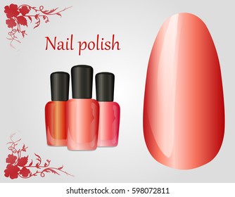 Vials nail polish red shades and an example in the form o