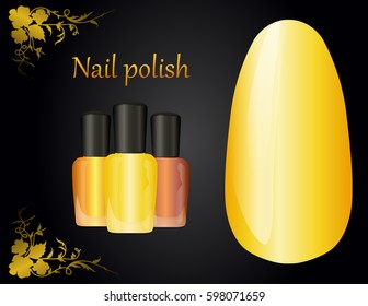 Vials nail polish yellow shades and an example in the for