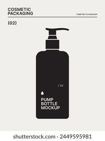 Eine Durchstechflasche mit einer Pumpe für Serum oder Lotion. Schwarze Silhouette einer Kosmetikspenderflasche für Creme, Balsam. Kosmetische Verpackung für Shampoo, Duschgel isoliert auf einem hellen Hintergrund.