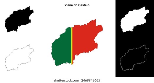 Viana do Castelo District Outline Karte Set