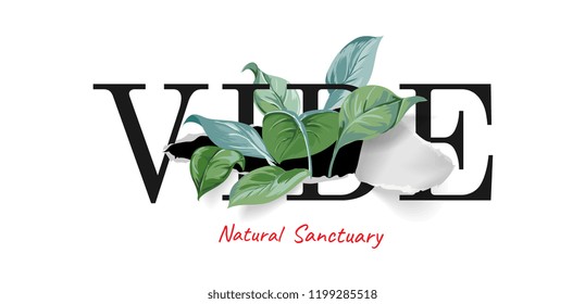 vibe slogan with leaf illustration