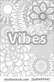 Vibes Coloring Page With Quote Black And White Line Art