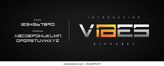 Vibes Creative simple modern urban alphabet font. Digital abstract futuristic, logo, music, sport, minimal technology typography. Simple numeric vector illustration