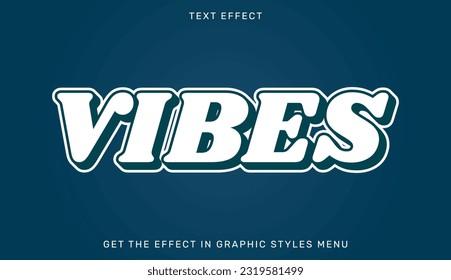 Vibes editable text effect in 3d style. Text emblem for advertising, branding and business logo