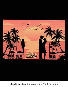Vibes Summer shirt print template, sunshine sea vintage vector, typography design for summer holidays