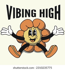 Vibing High With Sun Flower Groovy Character design