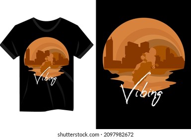 Vibing riding motorcycle vintage mockup design