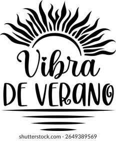 Vibra de Verano. Summer vector lettering. Spanish text: 
Summer Vibes.