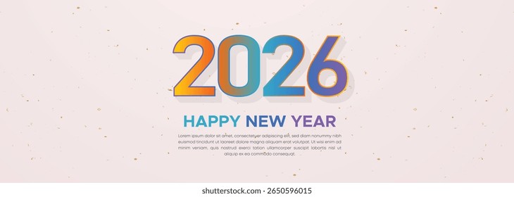 Vibrant 2026 New Year Banner with Multicolor Typography and Confetti on Elegant White Background