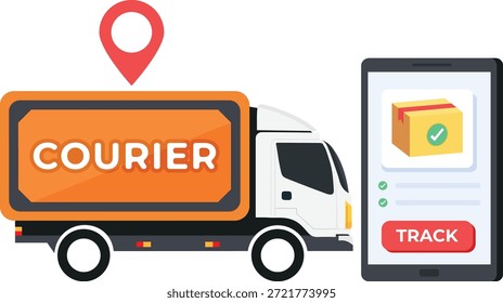 Una vibrante ilustración plana en 2D que destaca a un App de seguimiento de pedidos móvil.
