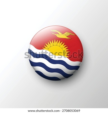 A vibrant 3D circular button depicting the Kiribati flag with its golden frigate bird, rising sun, and blue-white ocean waves.
