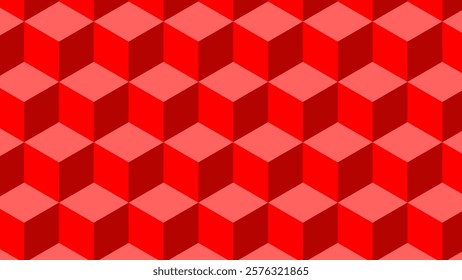 Vibrant 3D cube pattern in red hues. A bold geometric design with dynamic contrasts, perfect for creative backgrounds, wallpaper, fashion brand.