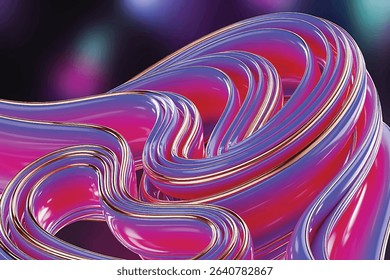 Vibrant 3D curved design with smooth liquid-like shapes and glowing neon textures, perfect for abstract visuals.