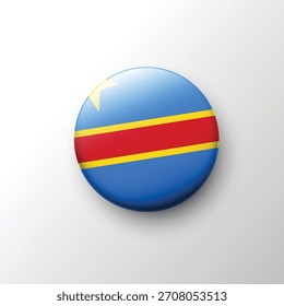 Un vibrante Botón de la bandera de la República Democrática del Congo en 3D con una estrella amarilla y una franja diagonal roja sobre un fondo azul. Ideal para temas culturales e internacionales.