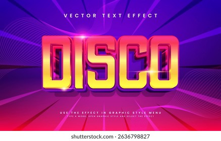 A vibrant 3D disco text effect.  Editable vector file.  Perfect for party designs.