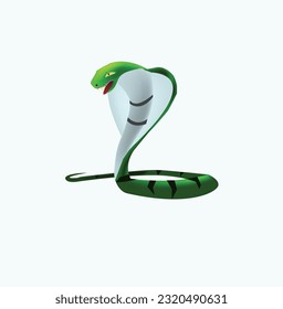 Vibrant 3D Green Cartoon Snake .Playful Reptile Illustration on White Background.