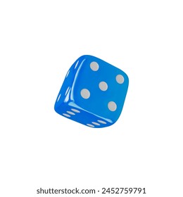 Vibrant 3D icon vector illustration featuring a blue dice in mid-roll, perfect for board games and probability concepts.