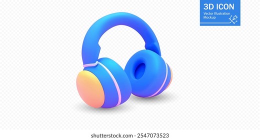 A vibrant 3D illustration of blue wireless headphones with gradient accents, representing music, audio technology, or sound entertainment