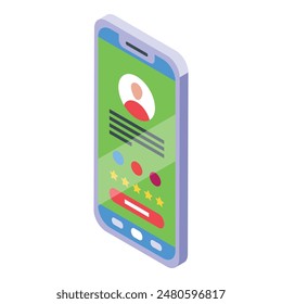 Vibrant 3d illustration of a smartphone displaying a user profile interface with ratings