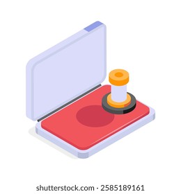 A vibrant, 3D isometric icon of a red stamp pad