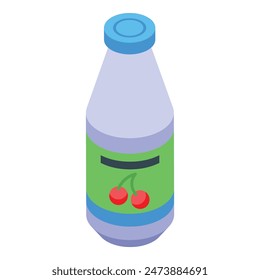 Vibrante ilustración isométrica 3d de una botella de refresco con sabor a cereza con una tapa azul