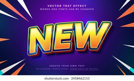 Vibrant 3D NEW text effect on a dynamic background, vector graphic styles