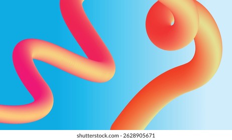 Vibrant 3D orange-red tube swirls across a blue gradient background. Eye-catching abstract design perfect for modern digital backdrops and creative visuals.
